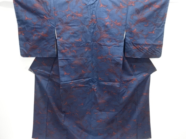 JAPANESE KIMONO / ANTIQUE KARAKUSA PATTERN WOVEN TOKAMACHI TSUMUGI KIM